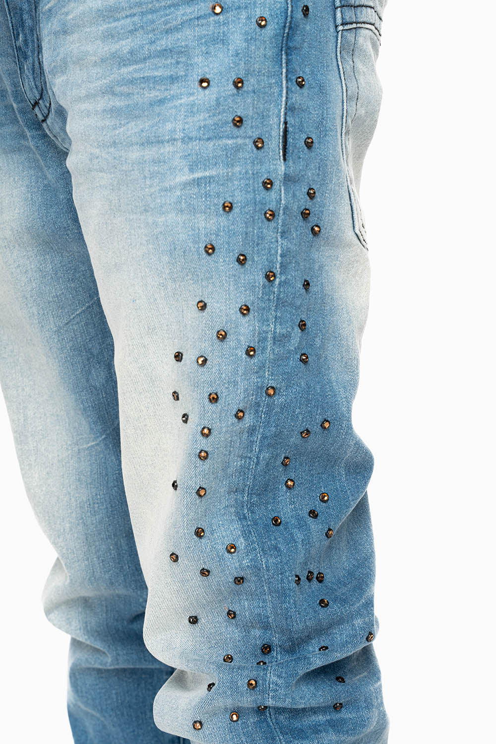 SKINNY JEAN IN BLUE 5D LIGHT WASH EMBELLISHED SIDE LEGS WITH CRYSTALS - Image 5