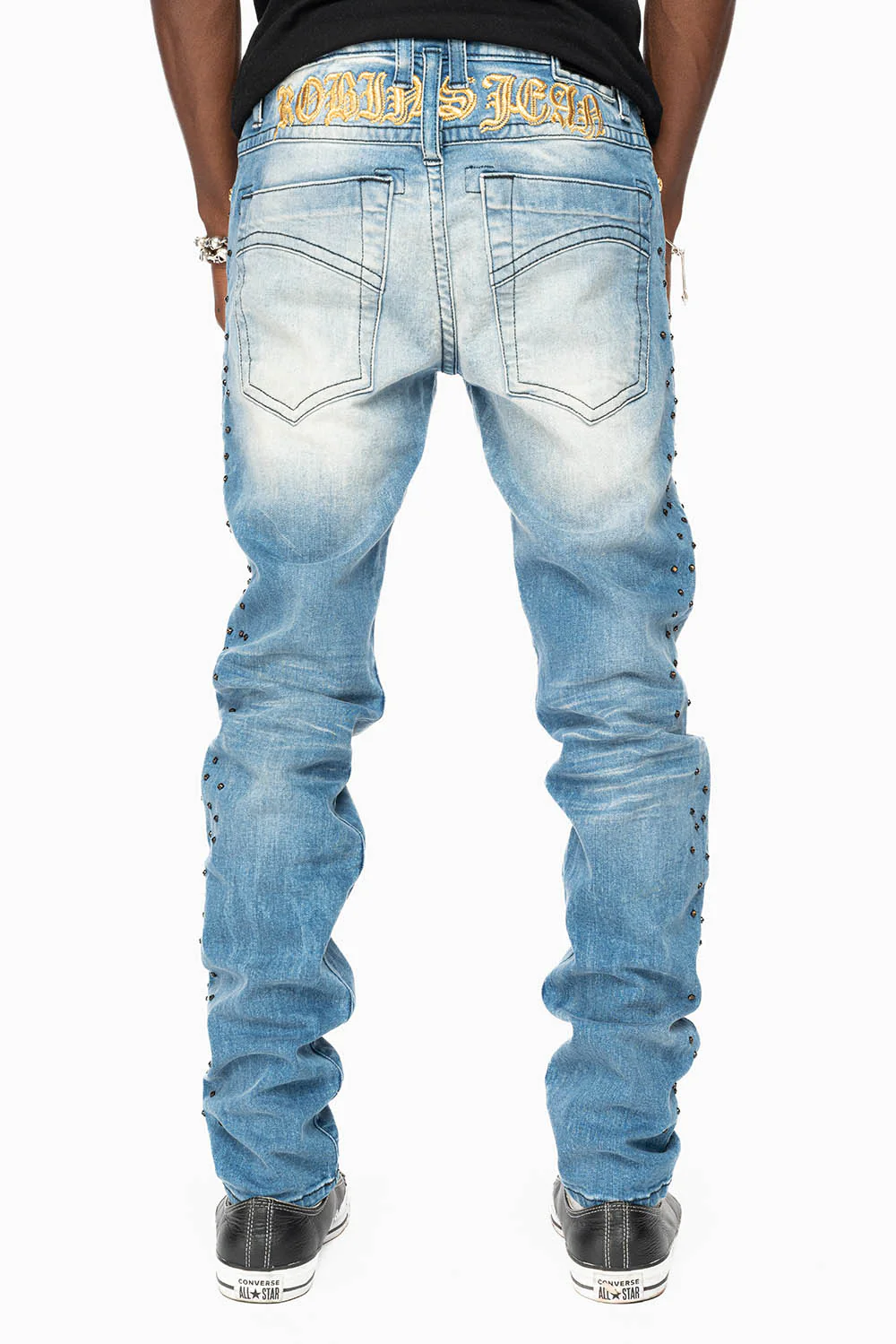 SKINNY JEAN IN BLUE 5D LIGHT WASH EMBELLISHED SIDE LEGS WITH CRYSTALS - Image 8