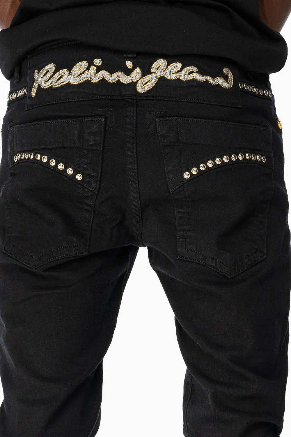 SKINNY JEAN IN PURE BLACK WITH GOLD/SILVER  ROBIN’S LOGO EMBELLISHED WITH GOLD NAILHEAD STUDS - Image 5