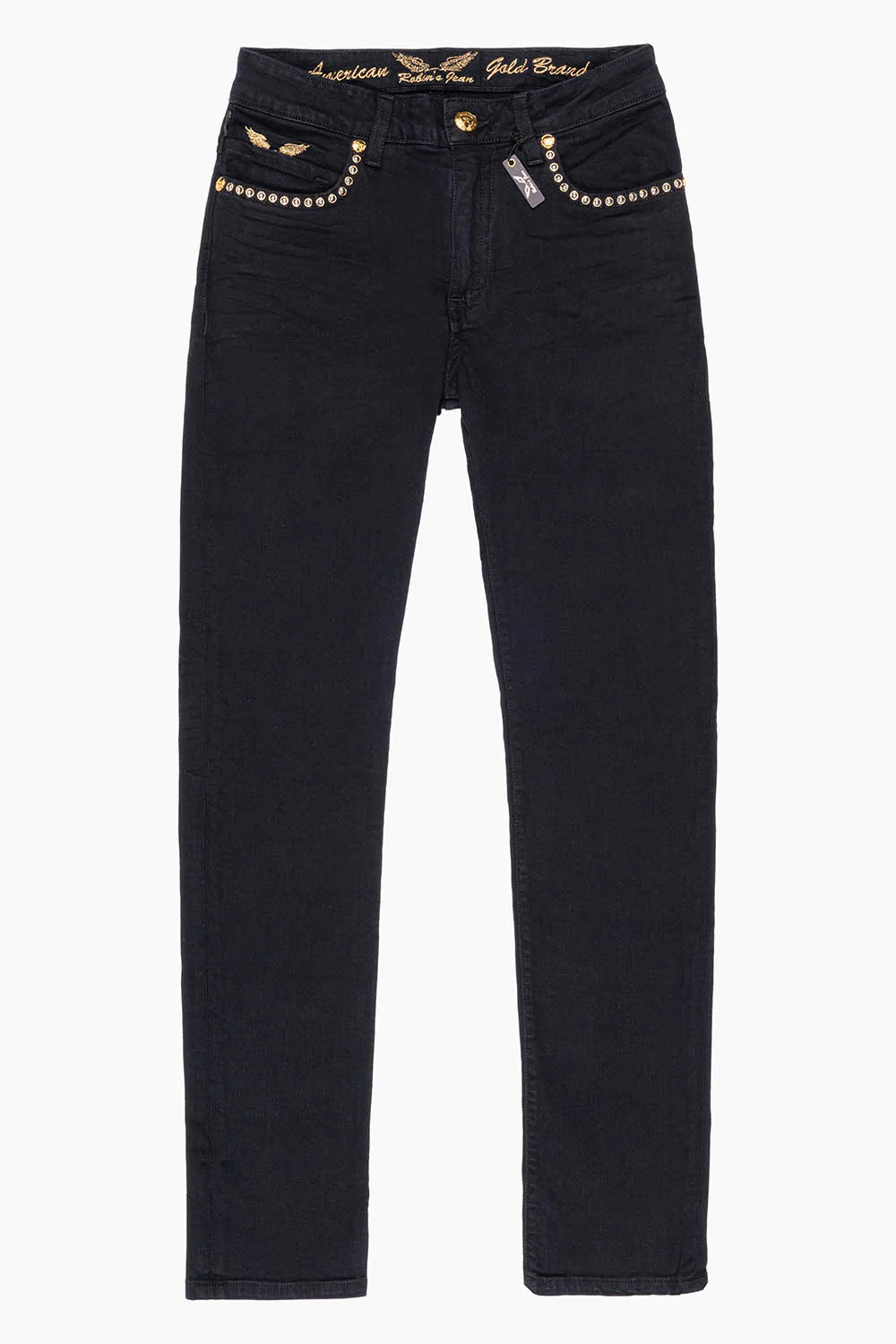 SKINNY JEAN IN PURE BLACK WITH GOLD/SILVER  ROBIN’S LOGO EMBELLISHED WITH GOLD NAILHEAD STUDS - Image 7