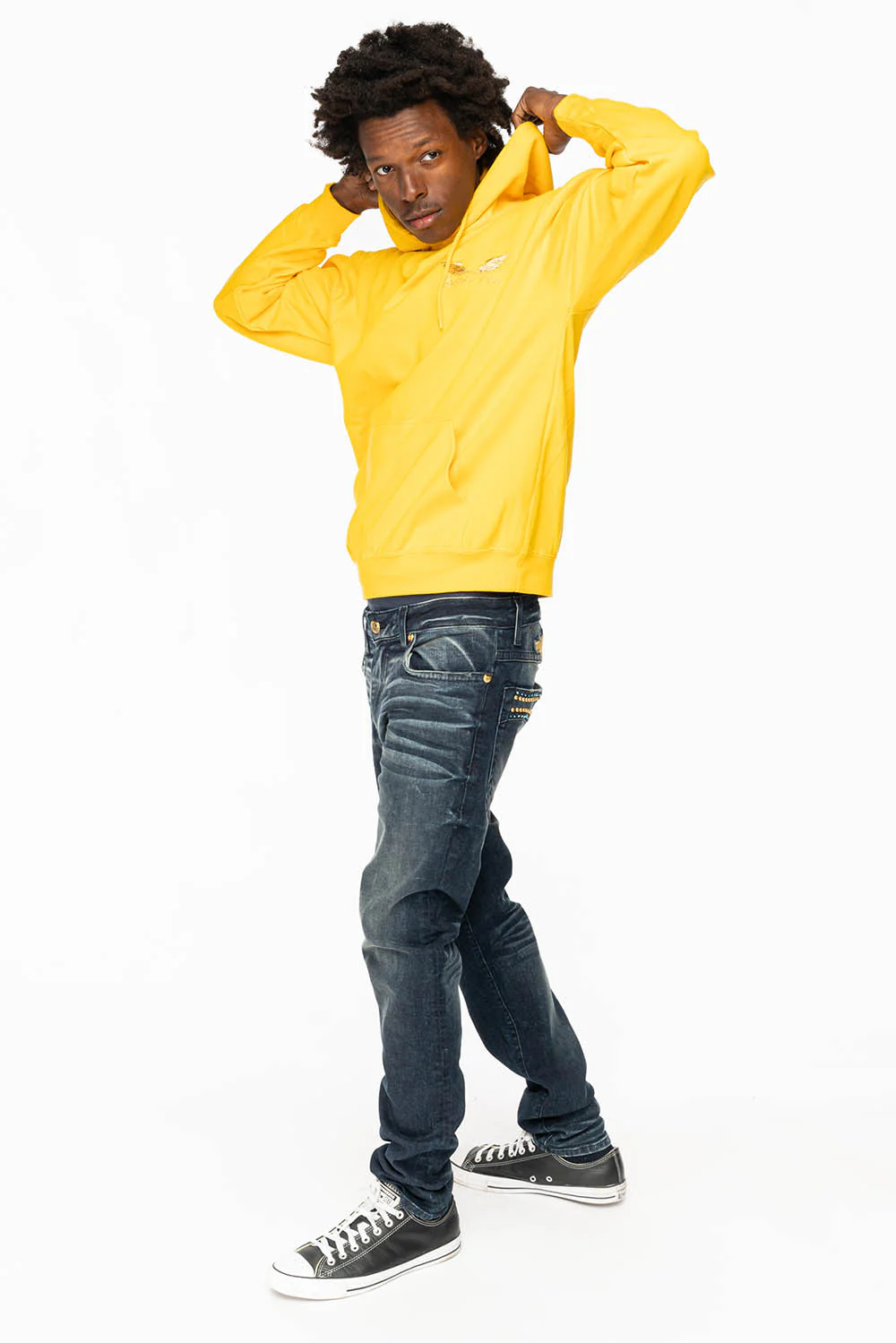 SKINNY MENS JEANS IN 4 D DARK BLUE WASH WITH BLUE SAPPHIRE CRYSTALS AND GOLD NAILHEAD - Image 7