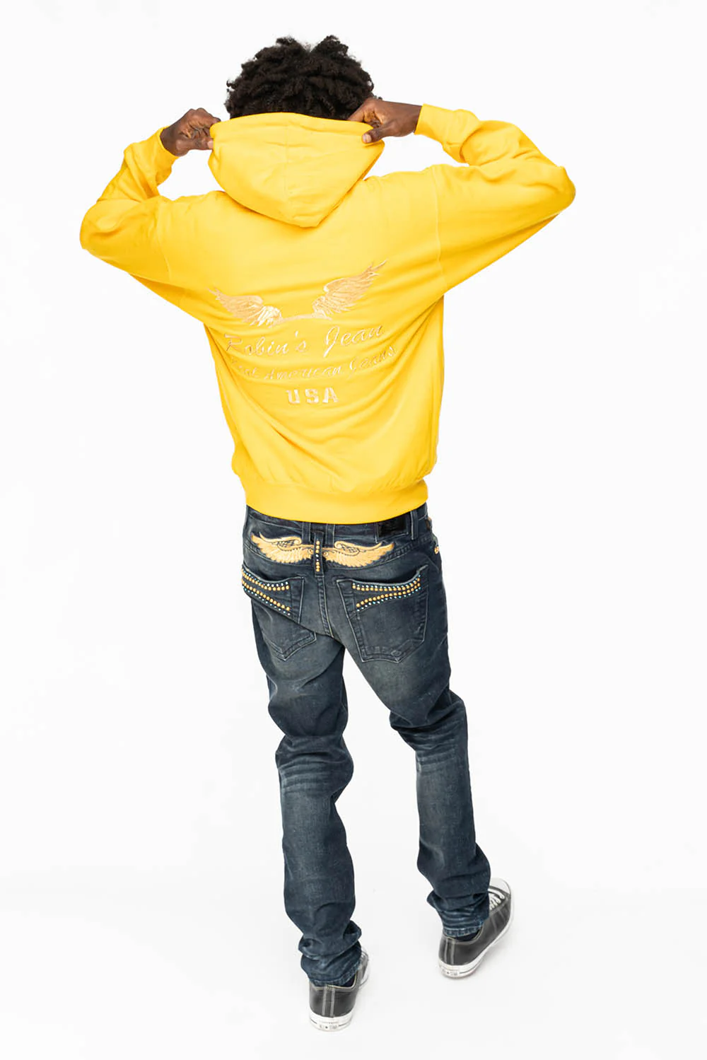 SKINNY MENS JEANS IN 4 D DARK BLUE WASH WITH BLUE SAPPHIRE CRYSTALS AND GOLD NAILHEAD - Image 8