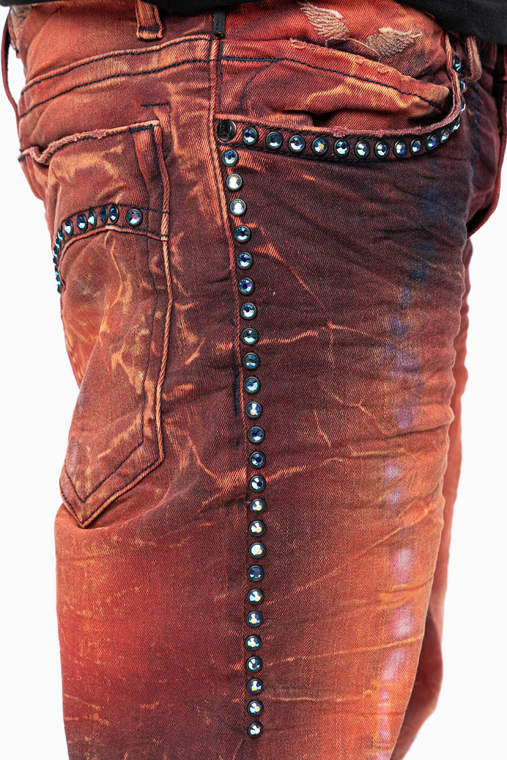 SKINNY MENS JEANS IN 4D LIGHT MALBEC WASH WITH LARGE CRYSTALS - Image 2