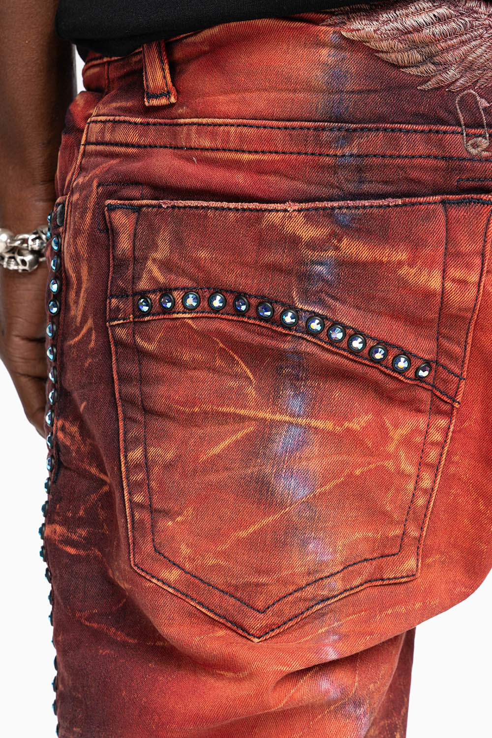 SKINNY MENS JEANS IN 4D LIGHT MALBEC WASH WITH LARGE CRYSTALS - Image 3