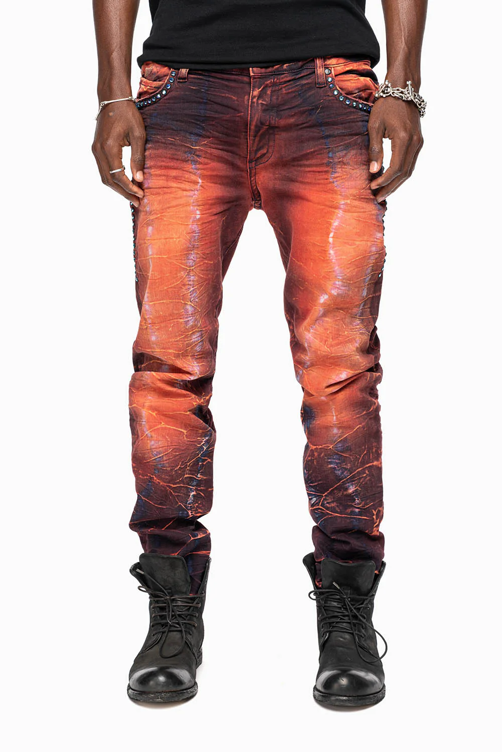 SKINNY MENS JEANS IN 4D LIGHT MALBEC WASH WITH LARGE CRYSTALS - Image 5