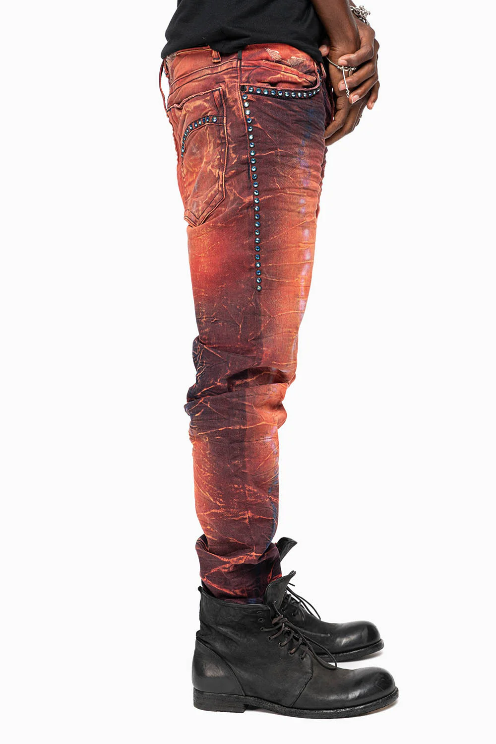 SKINNY MENS JEANS IN 4D LIGHT MALBEC WASH WITH LARGE CRYSTALS - Image 6