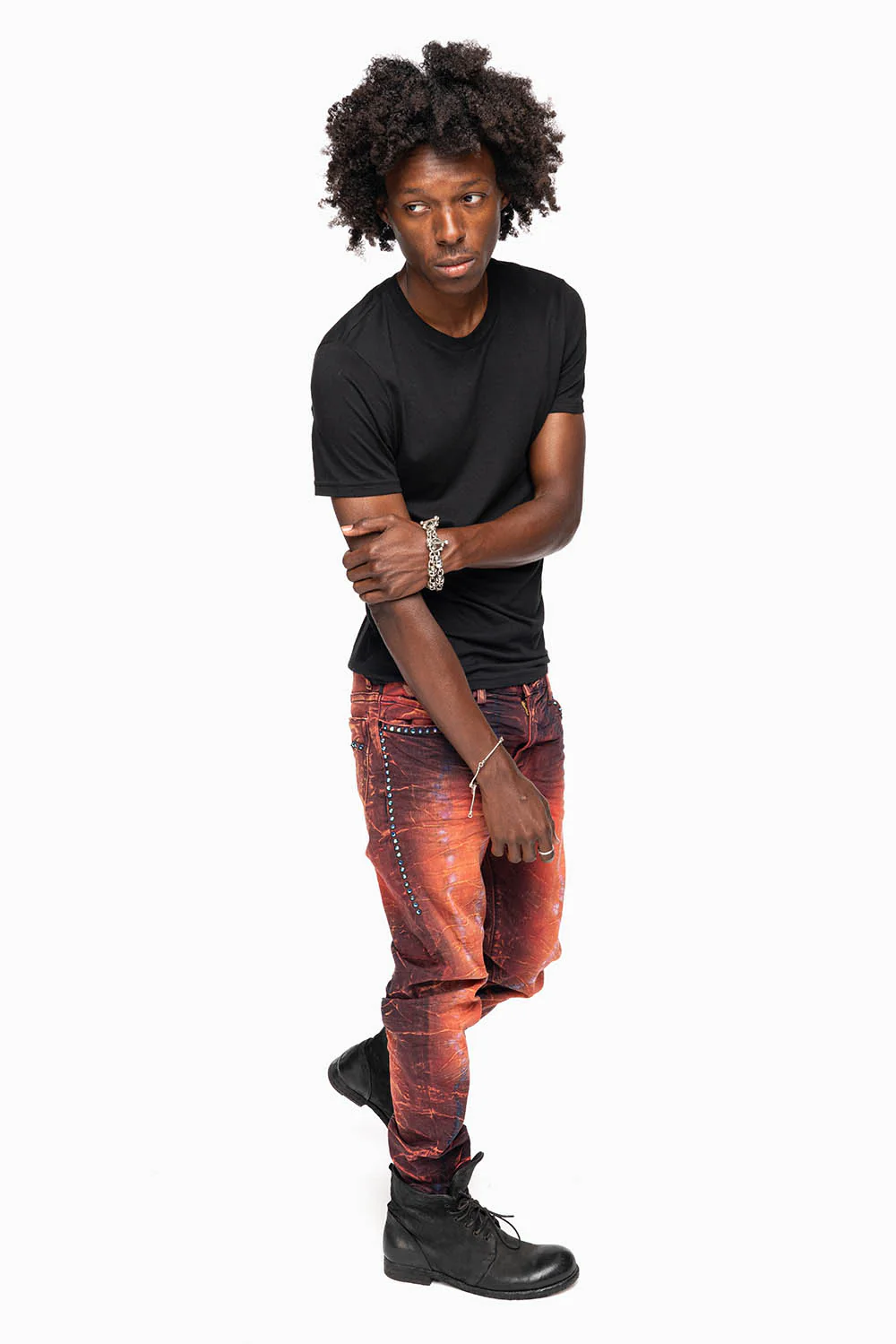 SKINNY MENS JEANS IN 4D LIGHT MALBEC WASH WITH LARGE CRYSTALS - Image 7