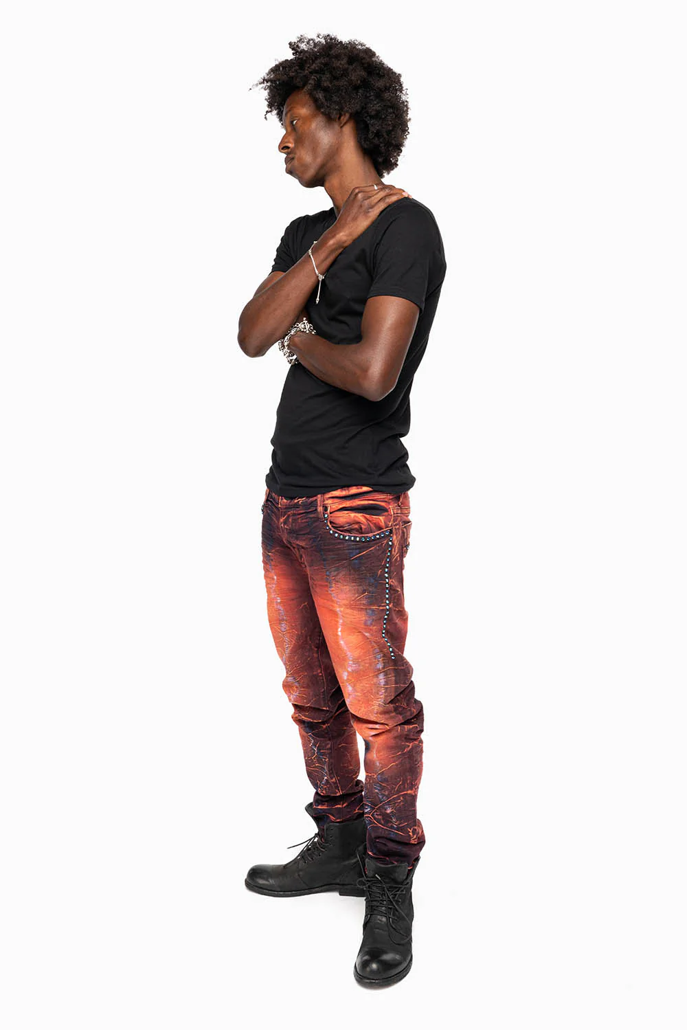 SKINNY MENS JEANS IN 4D LIGHT MALBEC WASH WITH LARGE CRYSTALS - Image 8