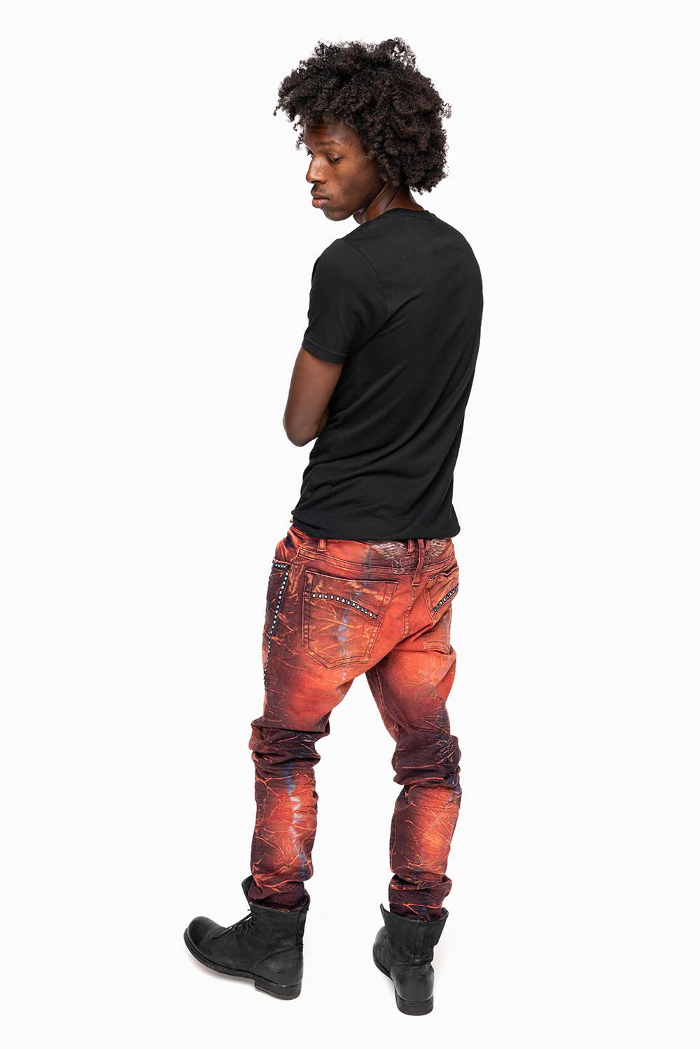 SKINNY MENS JEANS IN 4D LIGHT MALBEC WASH WITH LARGE CRYSTALS - Image 9