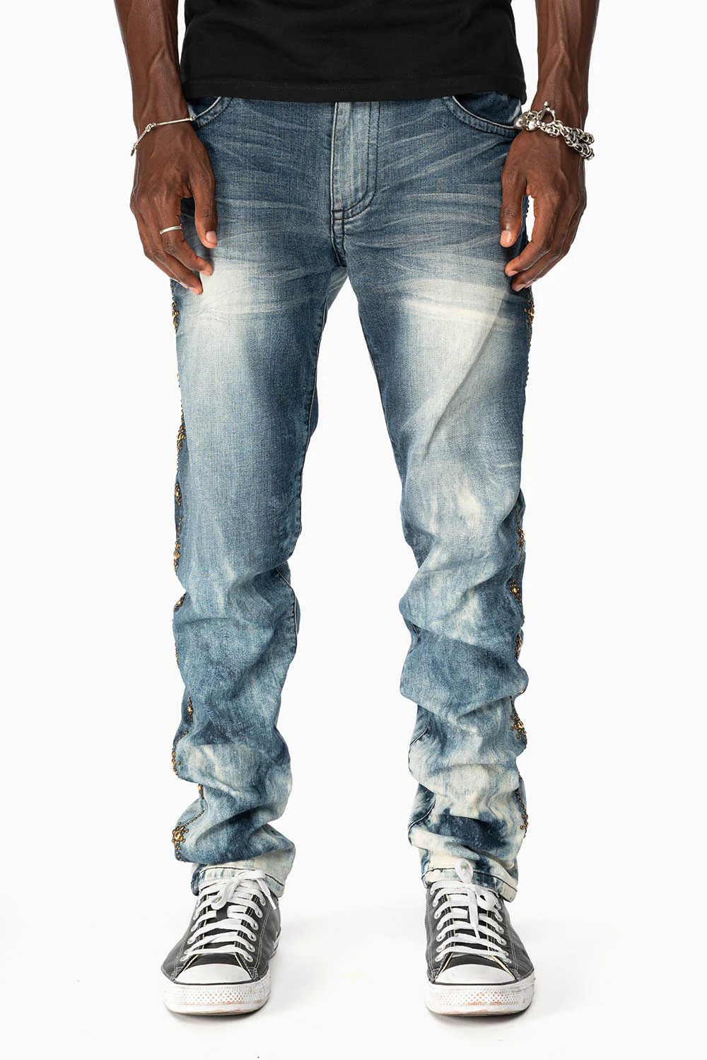 SKINNY MENS JEANS IN BLUE CLOUD JAPAN WITH GUNSLINGER CRYSTAL MOTIF - Image 3