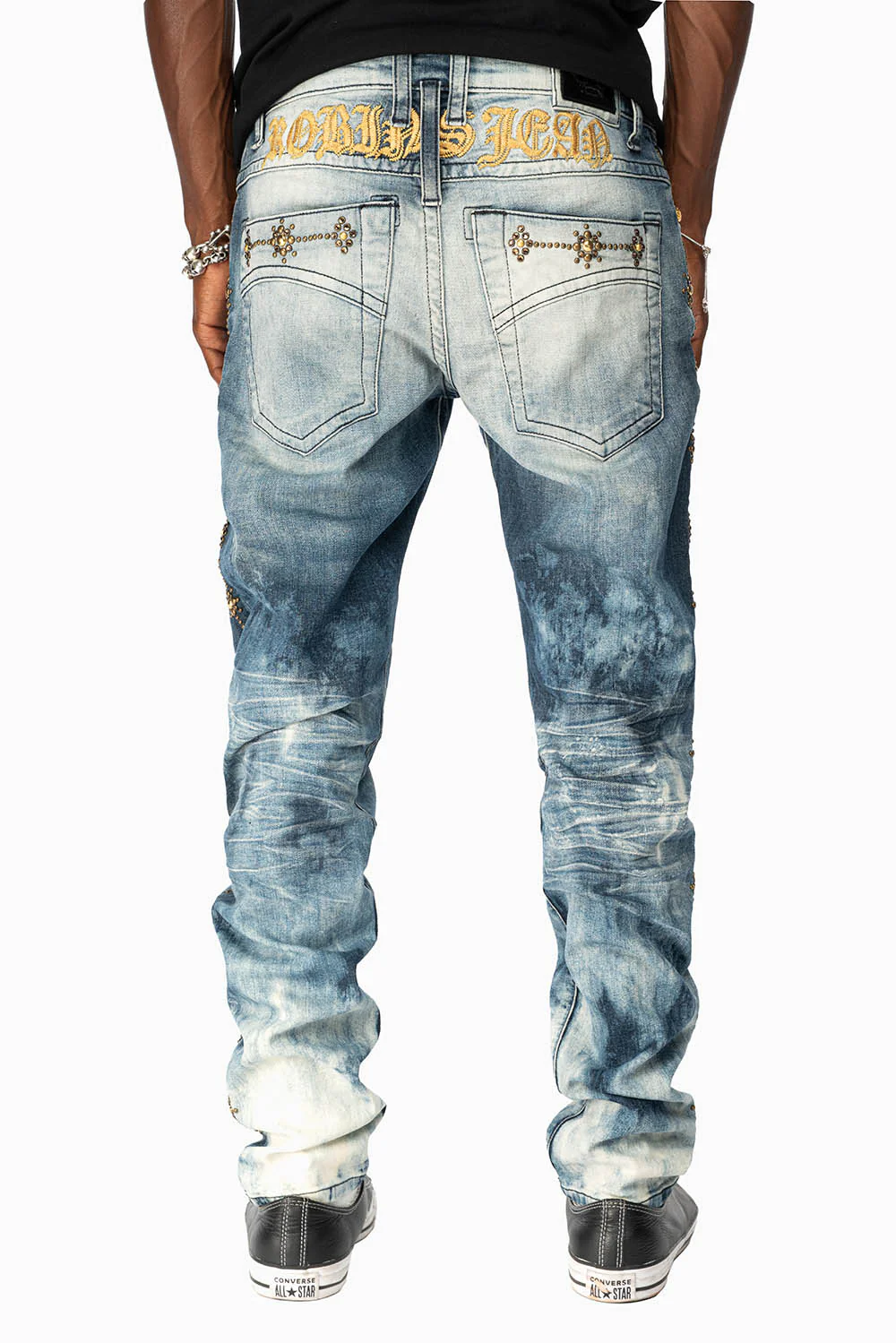 SKINNY MENS JEANS IN BLUE CLOUD JAPAN WITH GUNSLINGER CRYSTAL MOTIF - Image 4