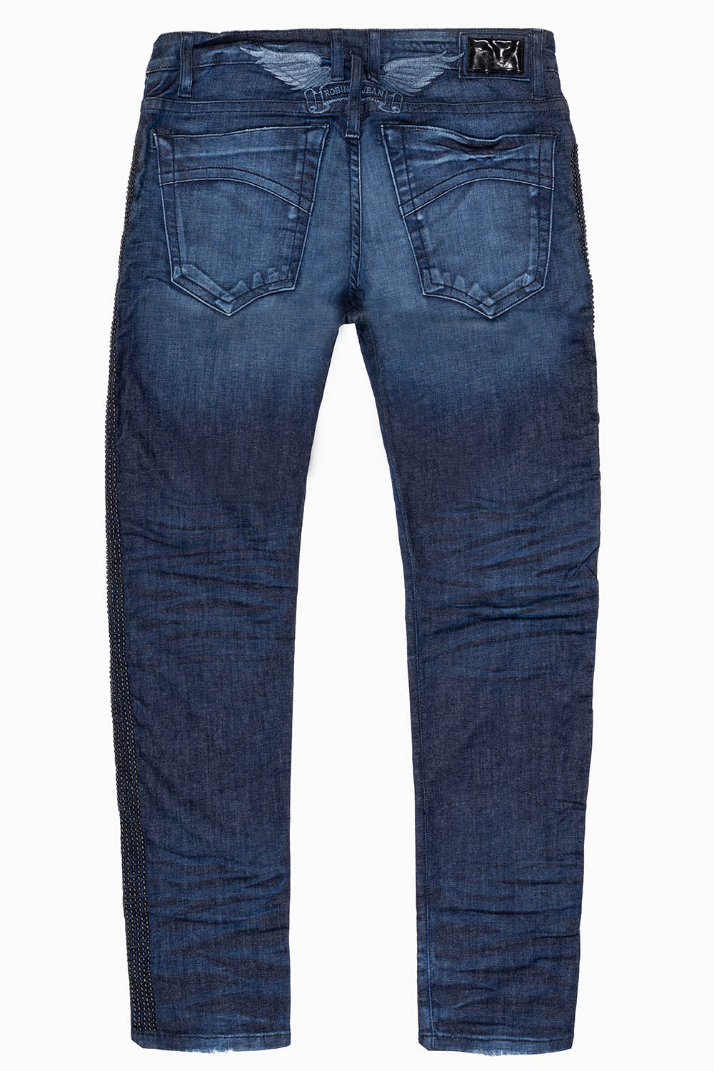 SKINNY MENS JEANS IN BLUE LIBERTY DARK WASH WITH SIDE SEAM STRIPE  NAILHEADS - Image 6