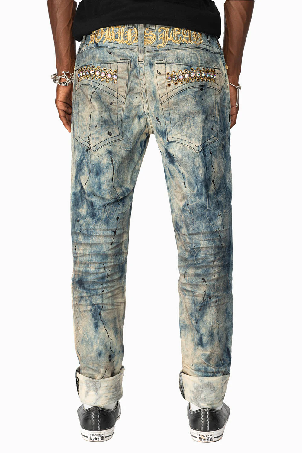 SKINNY MENS JEANS IN FROZEN WASH WITH AB CRYSTAL AND SMOKY TOPAZ CRYSTALS