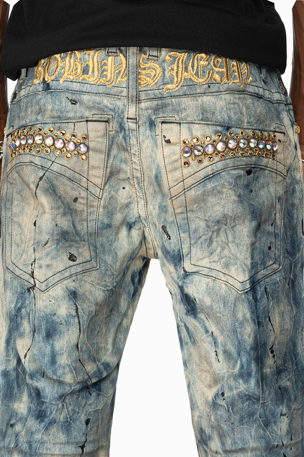SKINNY MENS JEANS IN FROZEN WASH WITH AB CRYSTAL AND SMOKY TOPAZ CRYSTALS - Image 2