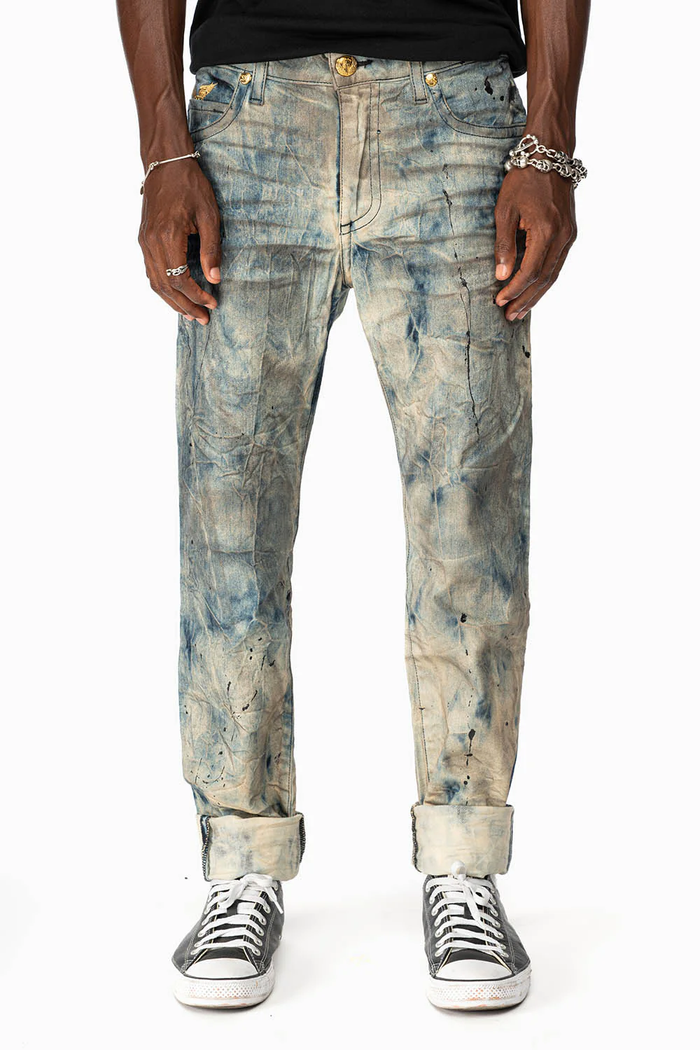SKINNY MENS JEANS IN FROZEN WASH WITH AB CRYSTAL AND SMOKY TOPAZ CRYSTALS - Image 3