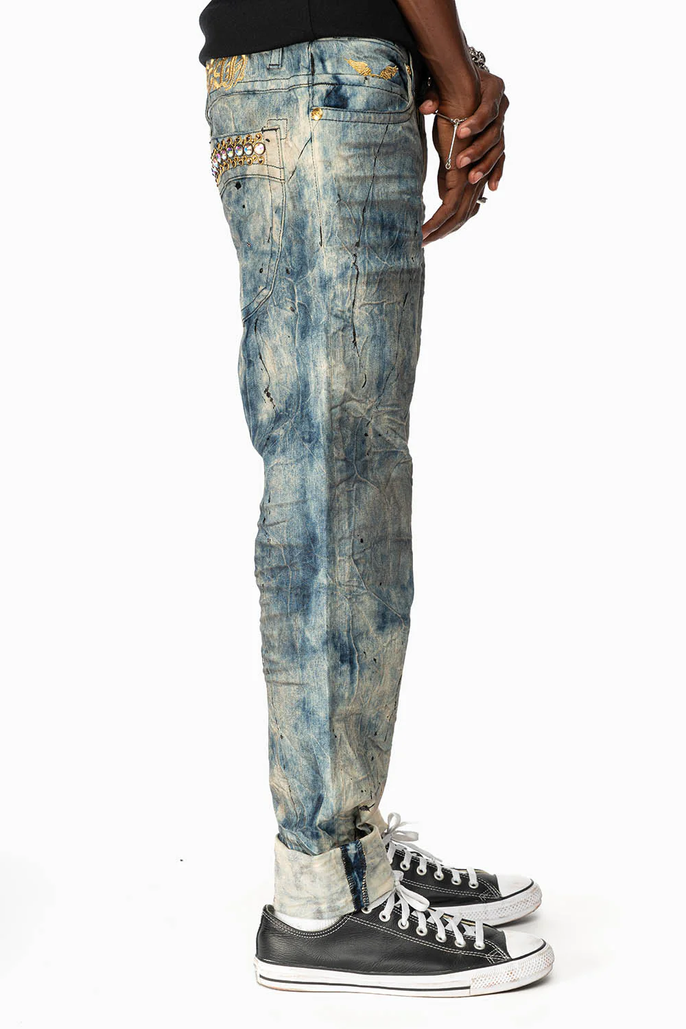 SKINNY MENS JEANS IN FROZEN WASH WITH AB CRYSTAL AND SMOKY TOPAZ CRYSTALS - Image 4