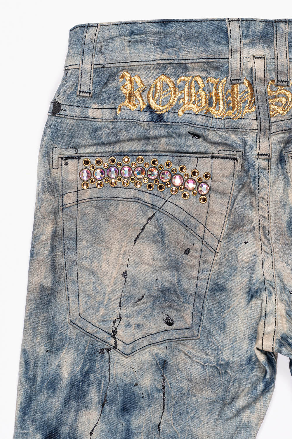SKINNY MENS JEANS IN FROZEN WASH WITH AB CRYSTAL AND SMOKY TOPAZ CRYSTALS - Image 6