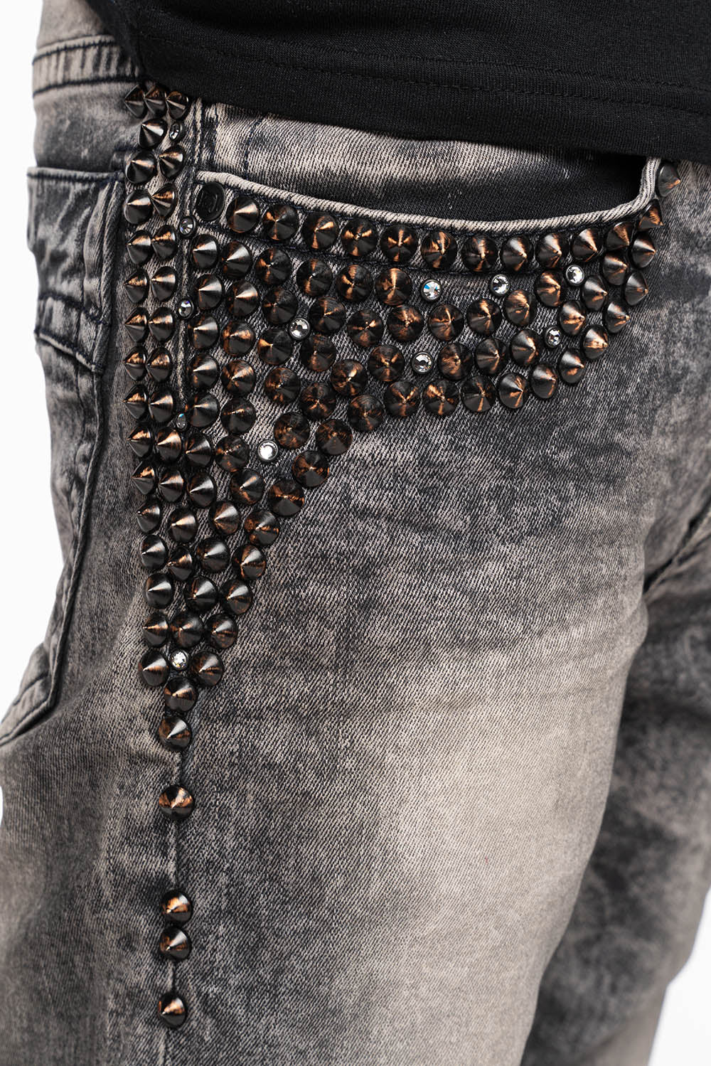 SKINNY MENS JEANS IN MICHAEL BLK  WASH WITH SPIKES & CRYSTALS - Image 2