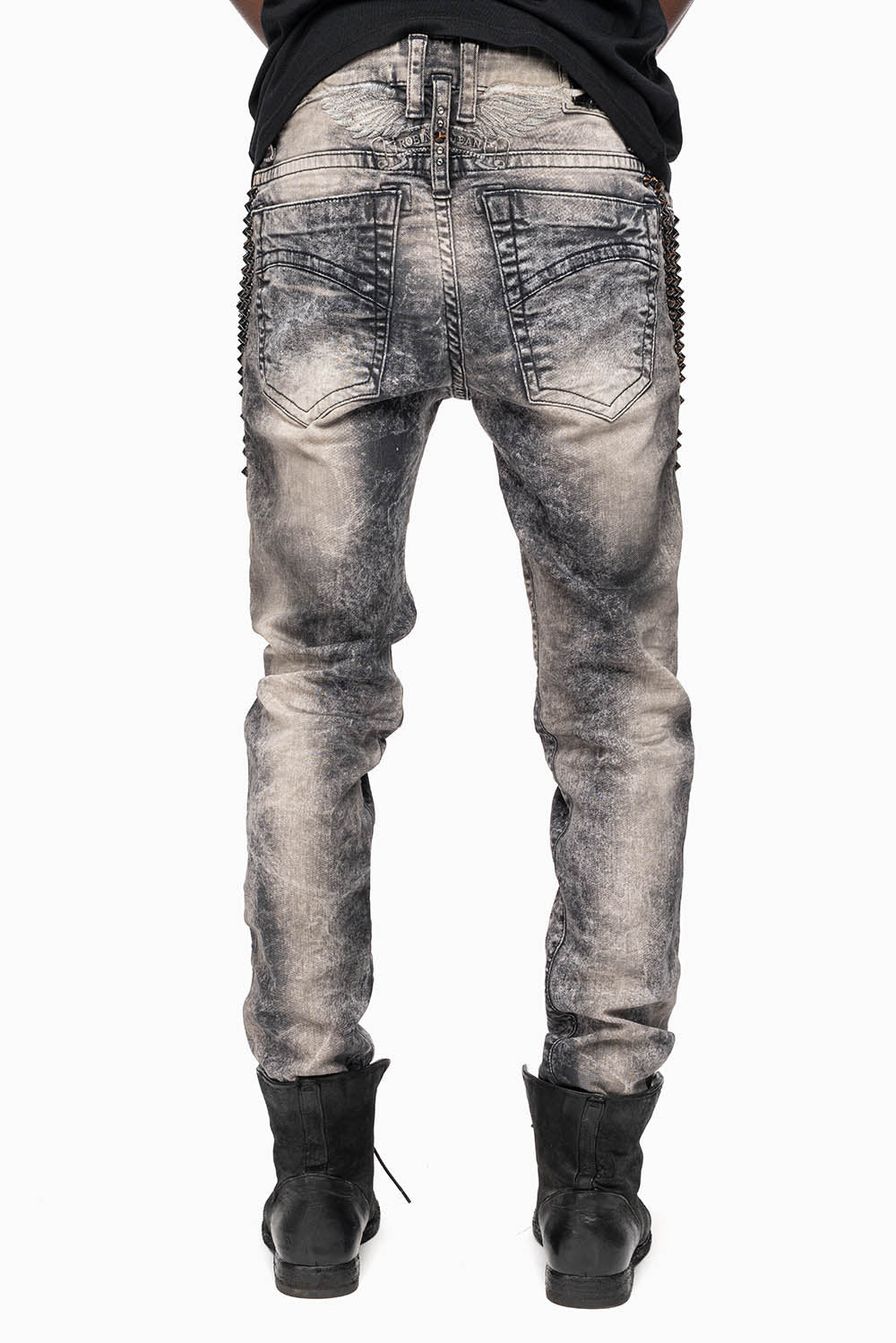 SKINNY MENS JEANS IN MICHAEL BLK  WASH WITH SPIKES & CRYSTALS - Image 4