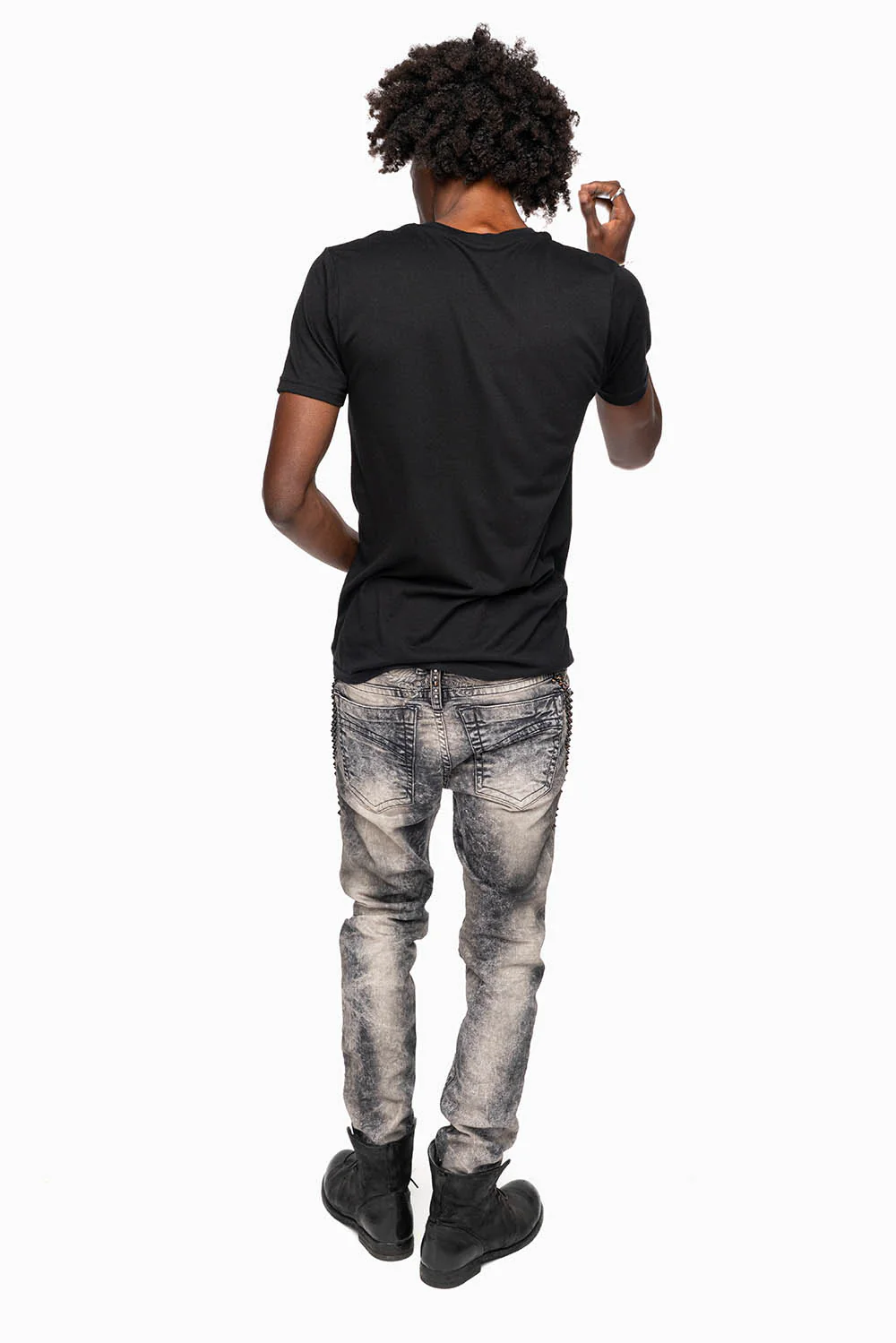 SKINNY MENS JEANS IN MICHAEL BLK  WASH WITH SPIKES & CRYSTALS - Image 7