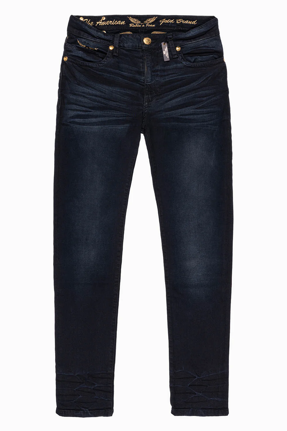 SKINNY MENS JEANS IN F_D UP BLACK WASH WITH RED AND GOLD AURUM CRYSTALS - Image 6