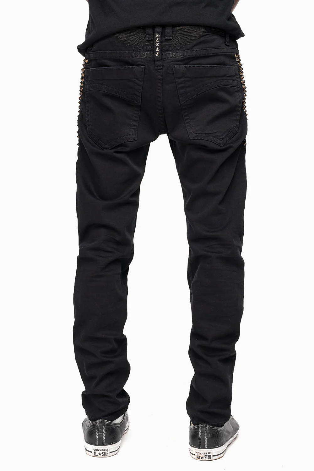 SKINNY MENS JEANS IN PURE BLK BROKEN BACKING WASH WITH SPIKE & CRYSTALS - Image 4