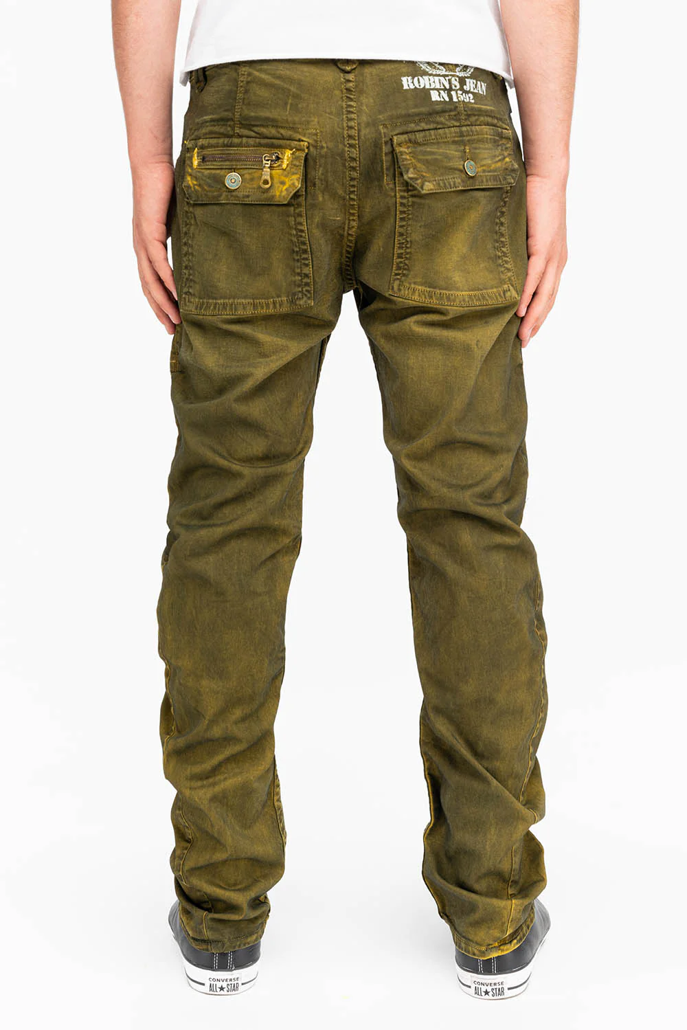 MENS CARGO ZIPPER PANTS IN DUSTY YELLOW - Image 3