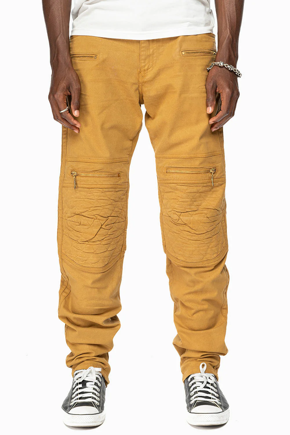 MENS BIKER RACER JEANS IN KHAKI COATING - Image 2