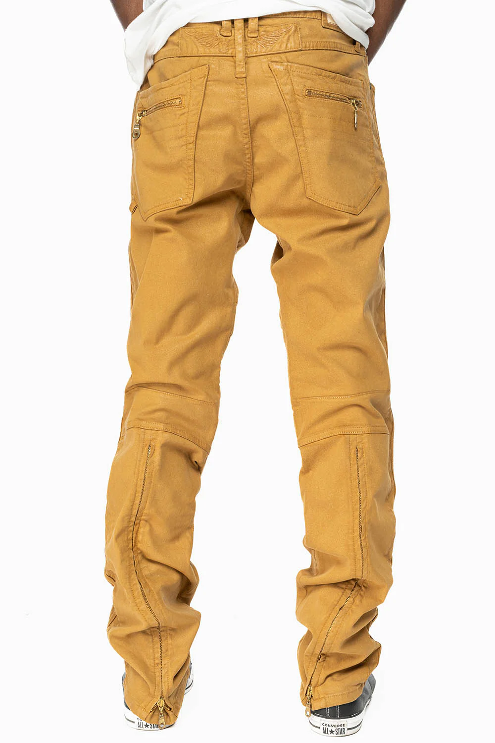 MENS BIKER RACER JEANS IN KHAKI COATING - Image 4