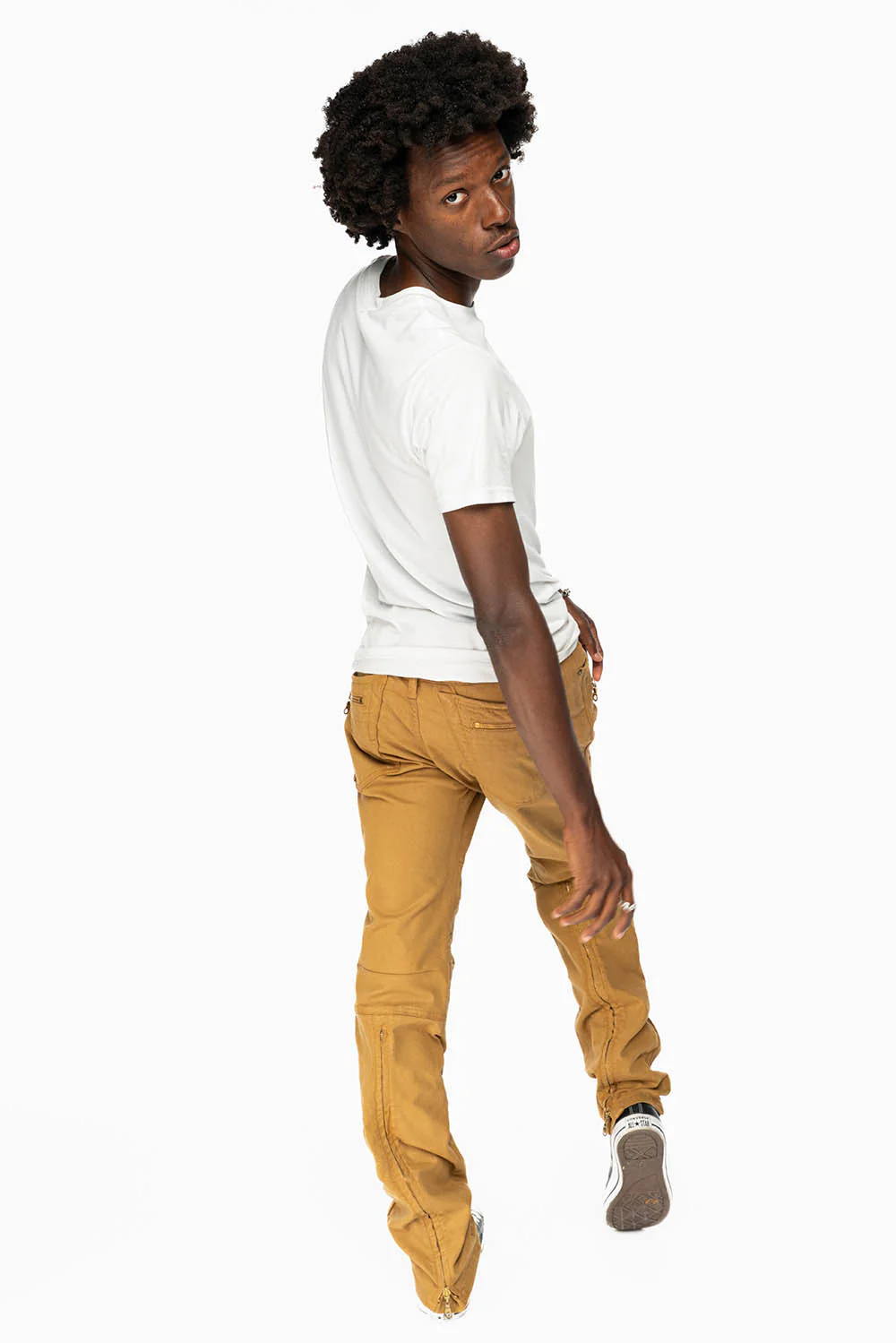 MENS BIKER RACER JEANS IN KHAKI COATING - Image 5