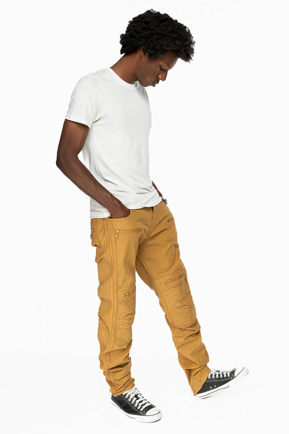 MENS BIKER RACER JEANS IN KHAKI COATING - Image 6