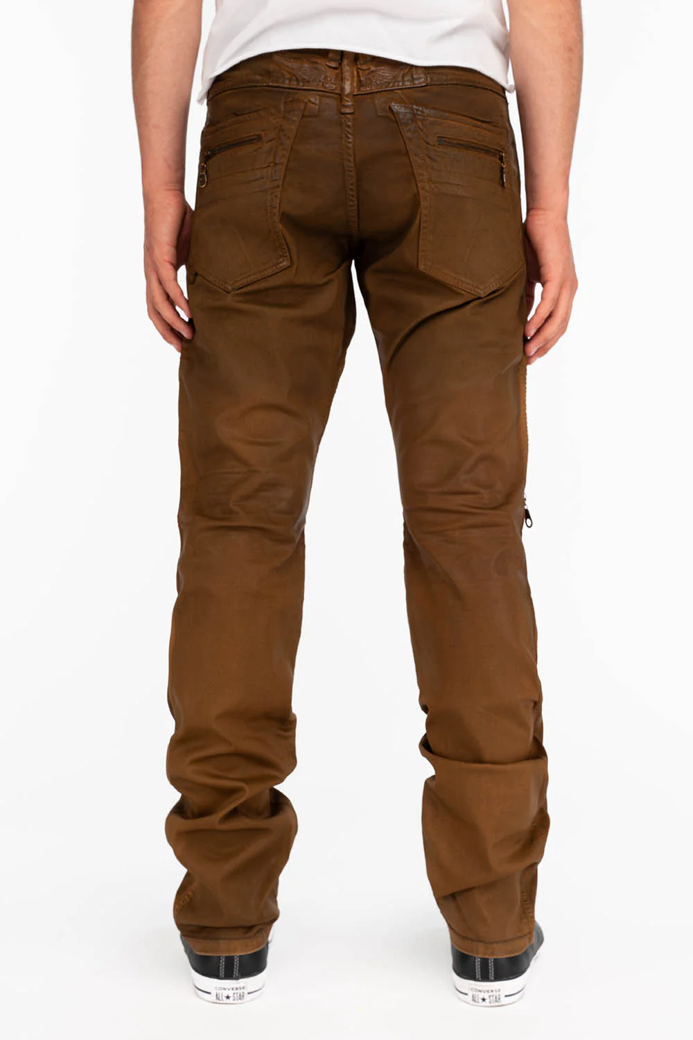 MEN'S BIKER SLIM JEANS IN SUEDE KHAKI COATING - Image 3