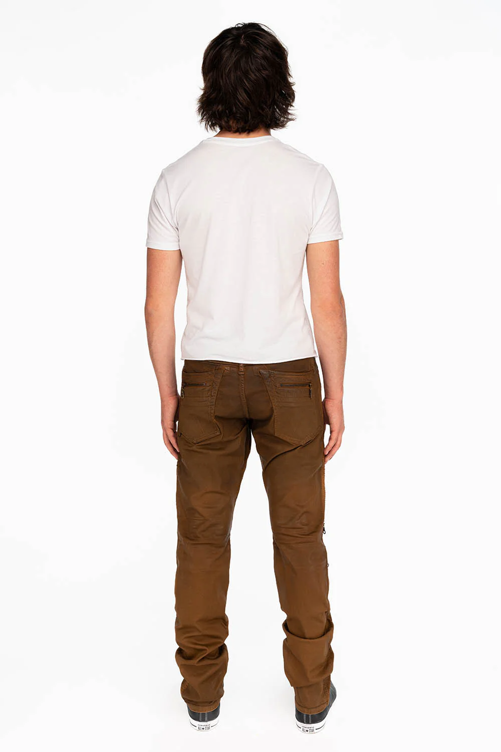 MEN'S BIKER SLIM JEANS IN SUEDE KHAKI COATING - Image 5