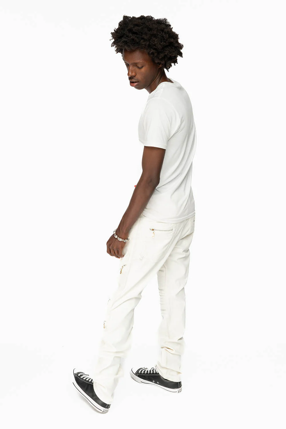 MENS THE SHOW BIKER JEANS IN WHITE COATING WASH - Image 4