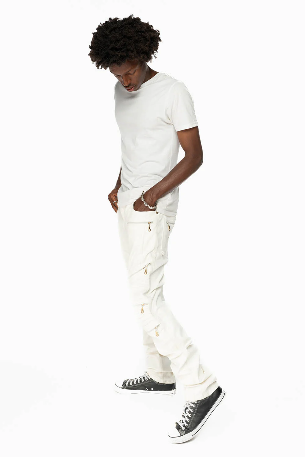 MENS THE SHOW BIKER JEANS IN WHITE COATING WASH - Image 6