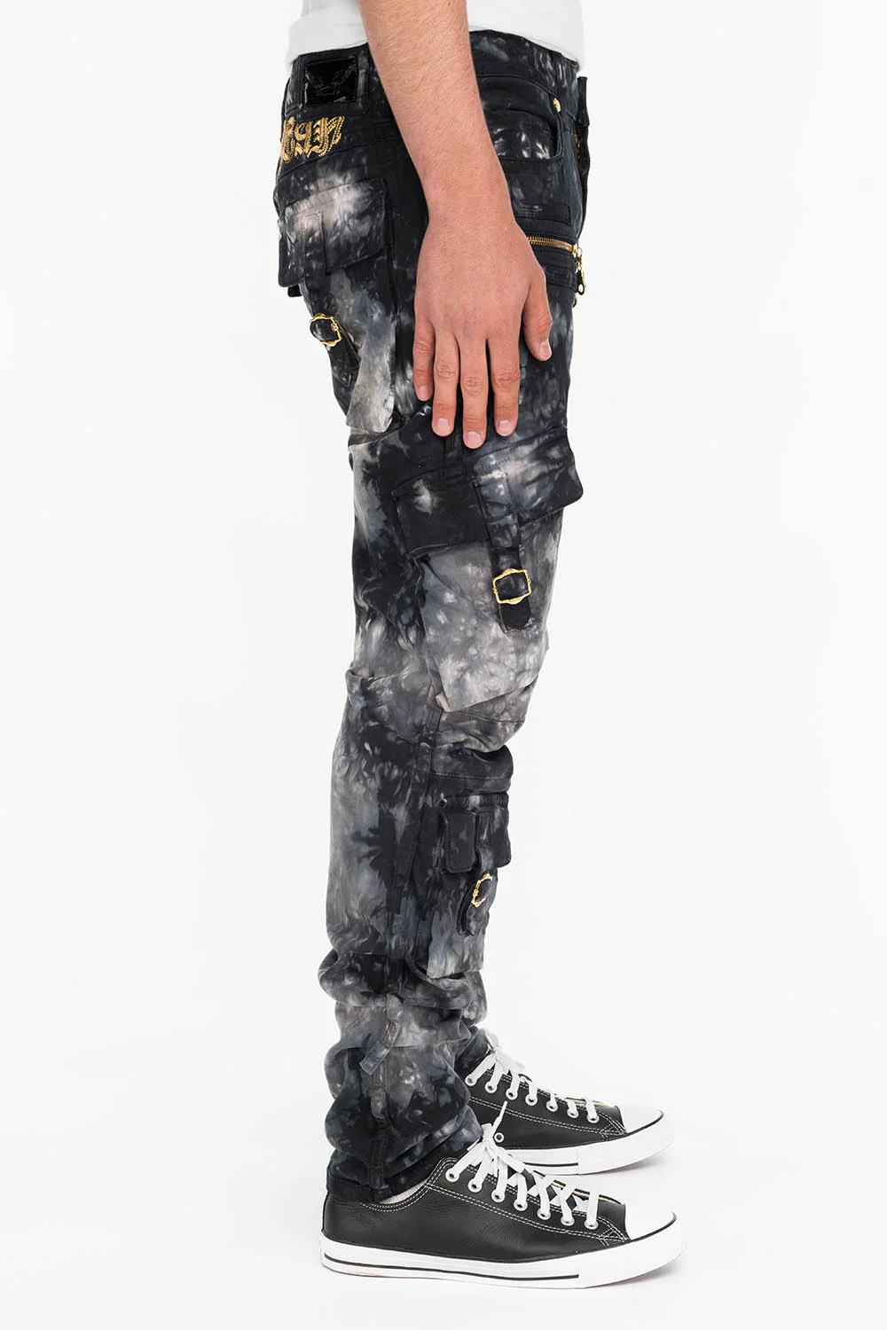 MILITARY STYLE CARGO IN BLACK TIE DYE - Image 3
