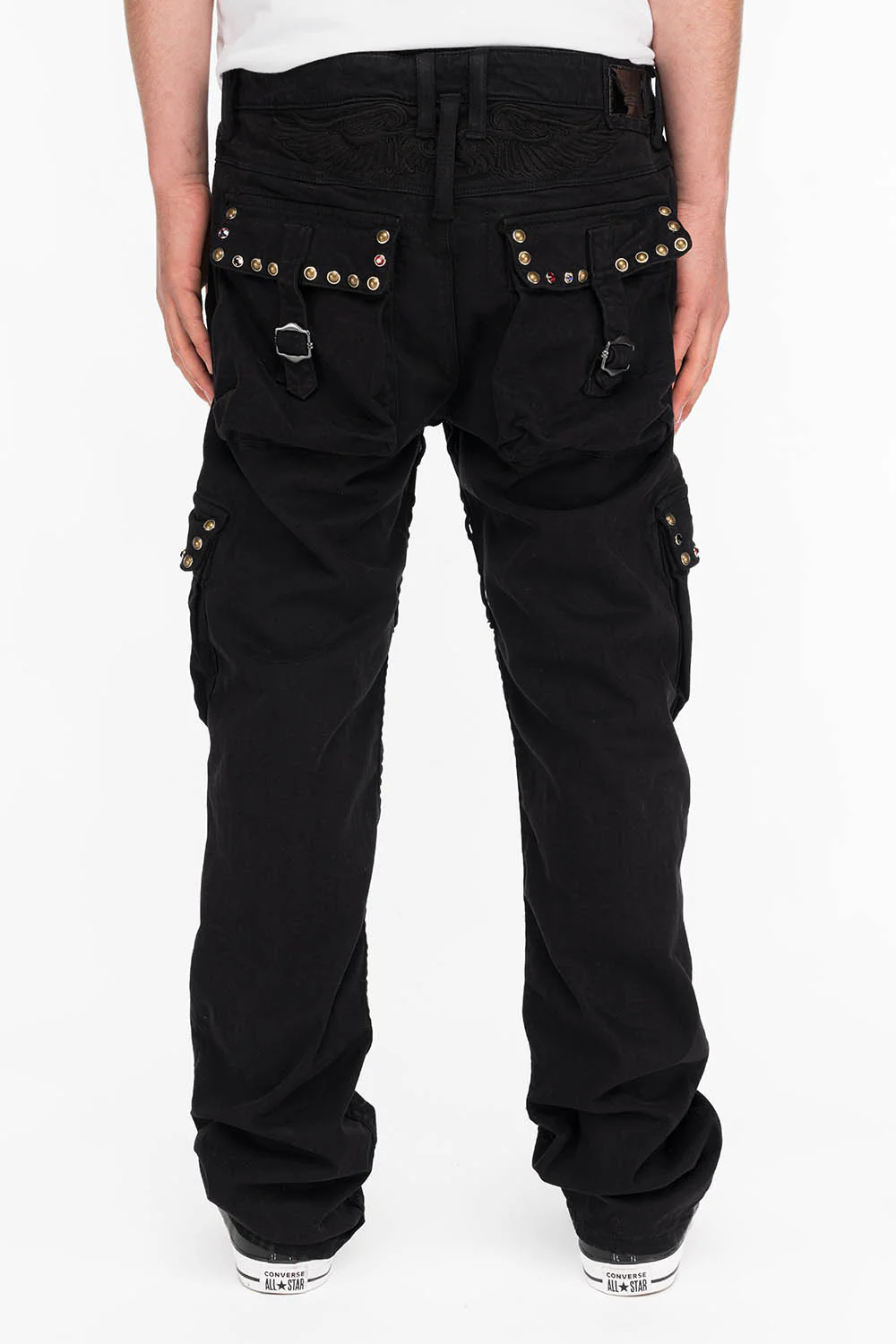 ROBINS NEW MILITARY STYLE CARGO PANTS IN BLACK WITH STUDS AND CRYSTALS - Image 3