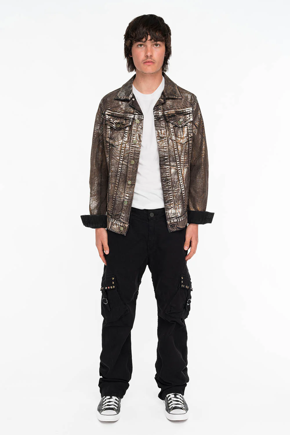ROBINS NEW MILITARY STYLE CARGO PANTS IN BLACK WITH STUDS AND CRYSTALS - Image 4