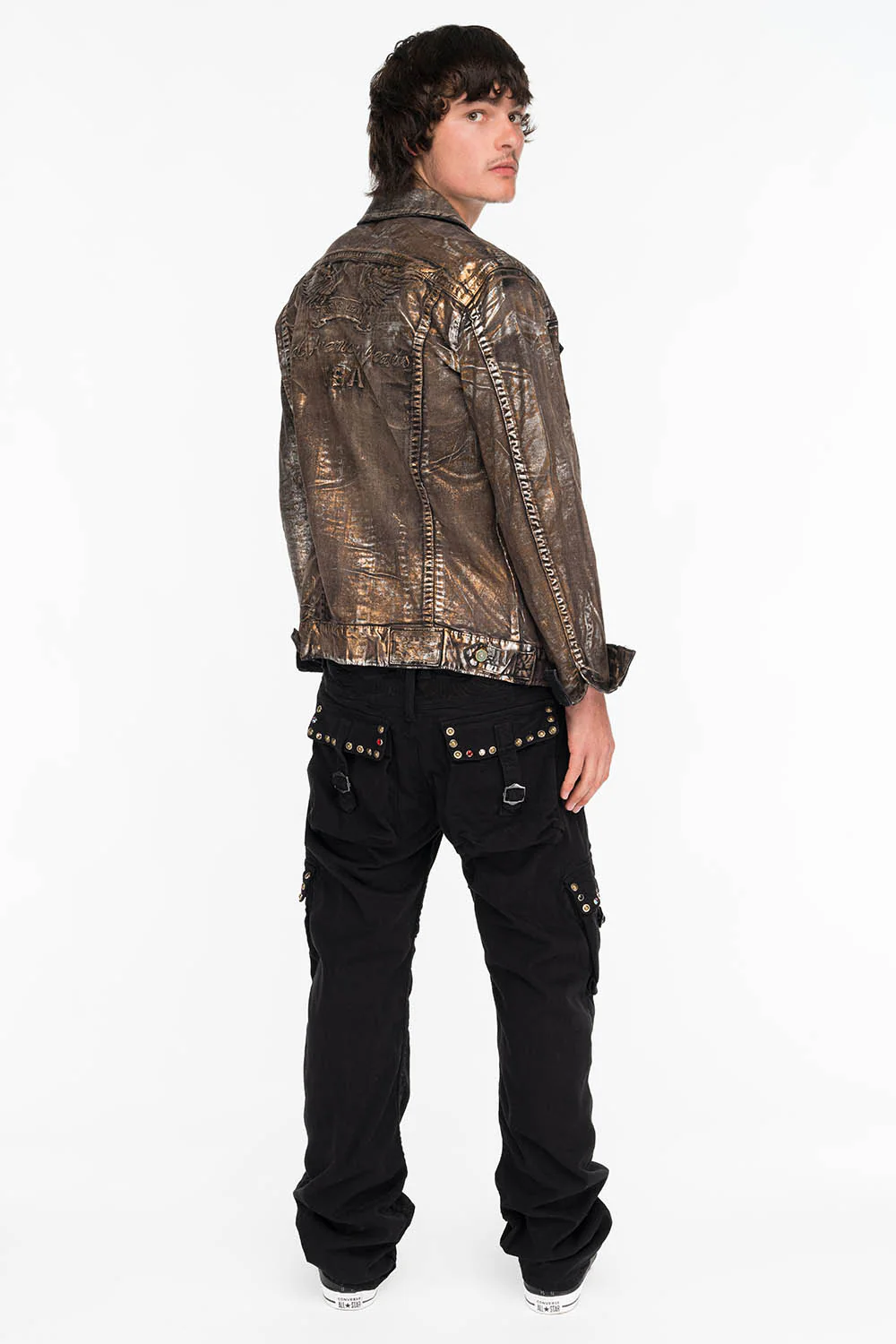 ROBINS NEW MILITARY STYLE CARGO PANTS IN BLACK WITH STUDS AND CRYSTALS - Image 5
