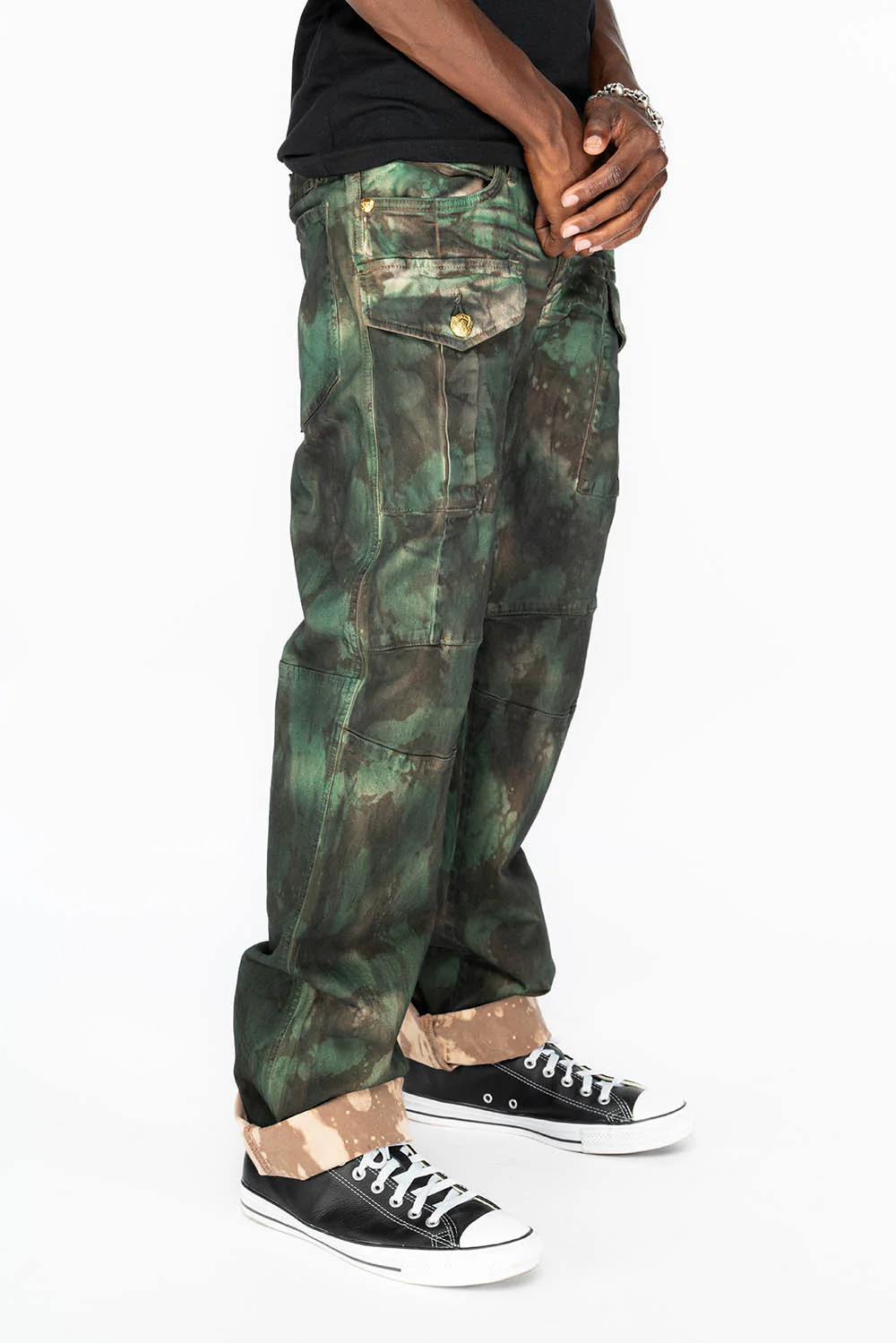 BOMBER POCKET PANTS IN TIE DYE CAMO GREEN - Image 3