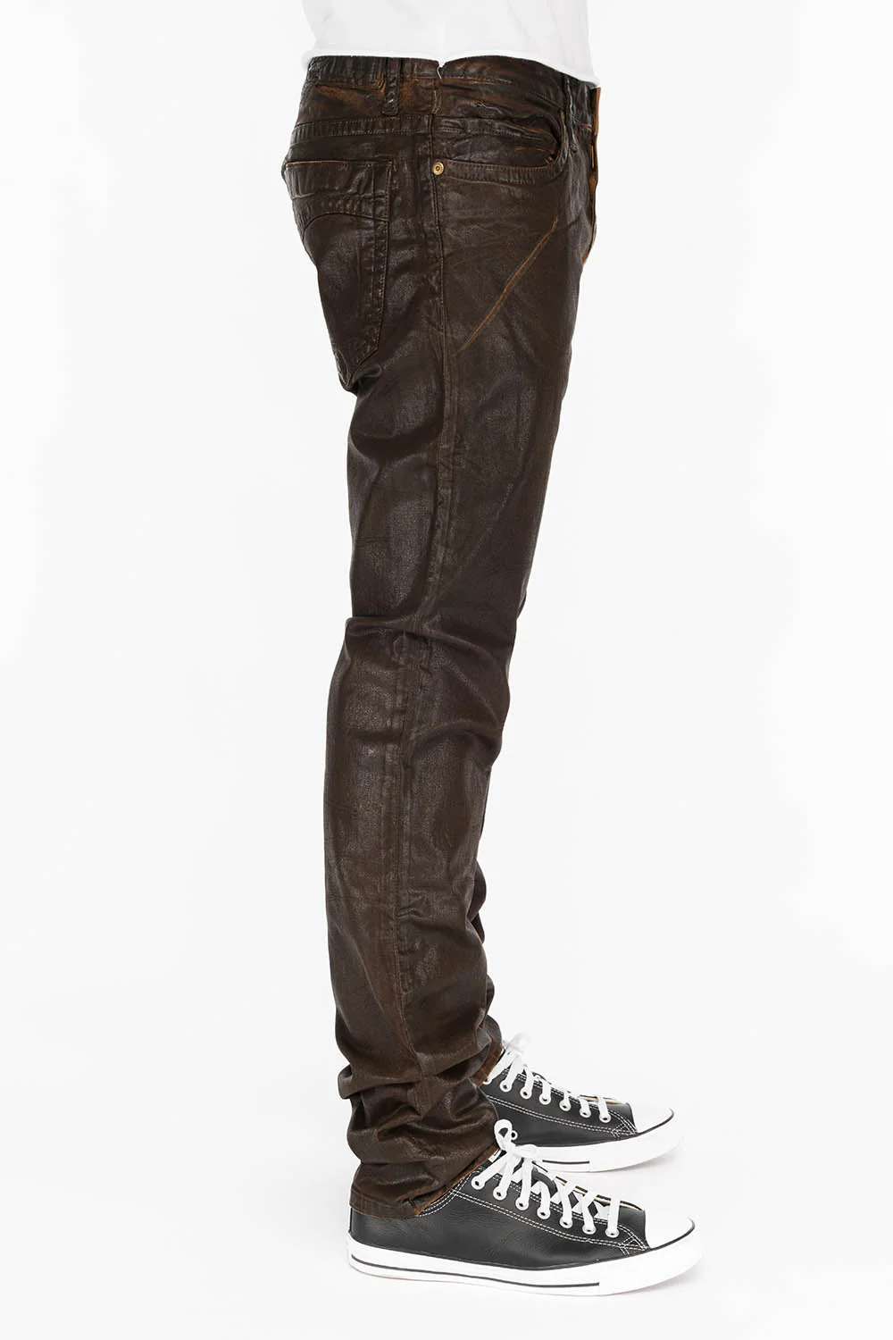 CLASSIC MENS 5 POCKET SLIM JEANS IN CUIR BROWN - Image 3