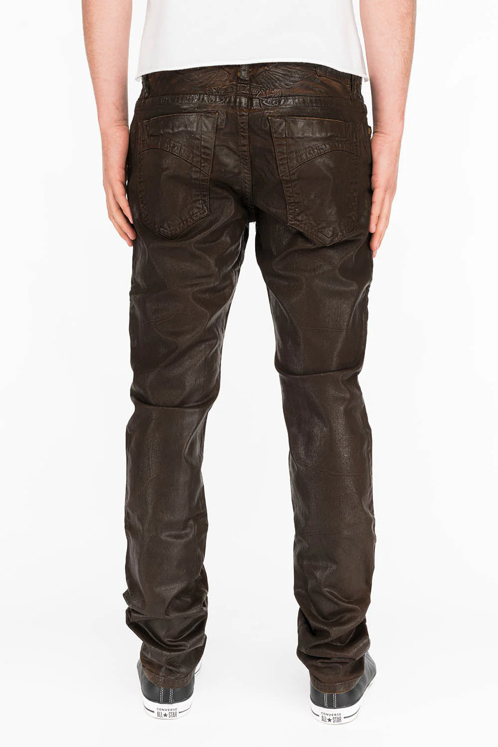 CLASSIC MENS 5 POCKET SLIM JEANS IN CUIR BROWN - Image 4