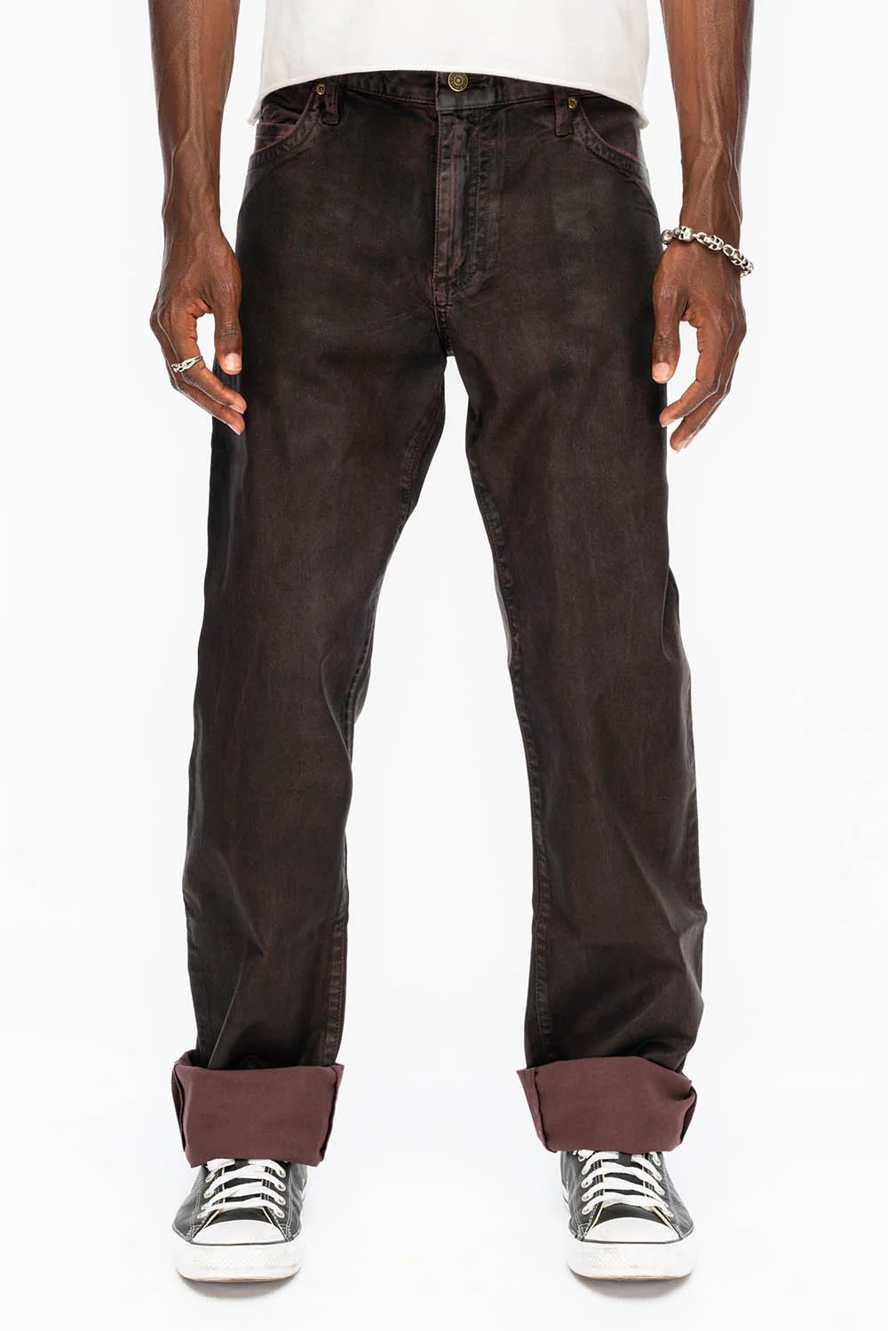 CLASSIC STRAIGHT LEG JEANS IN DARK BROWN WAX WASH - Image 2