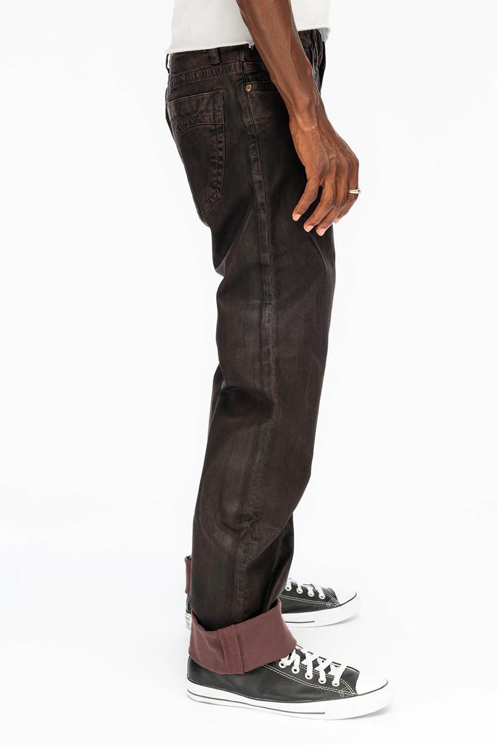 CLASSIC STRAIGHT LEG JEANS IN DARK BROWN WAX WASH - Image 3