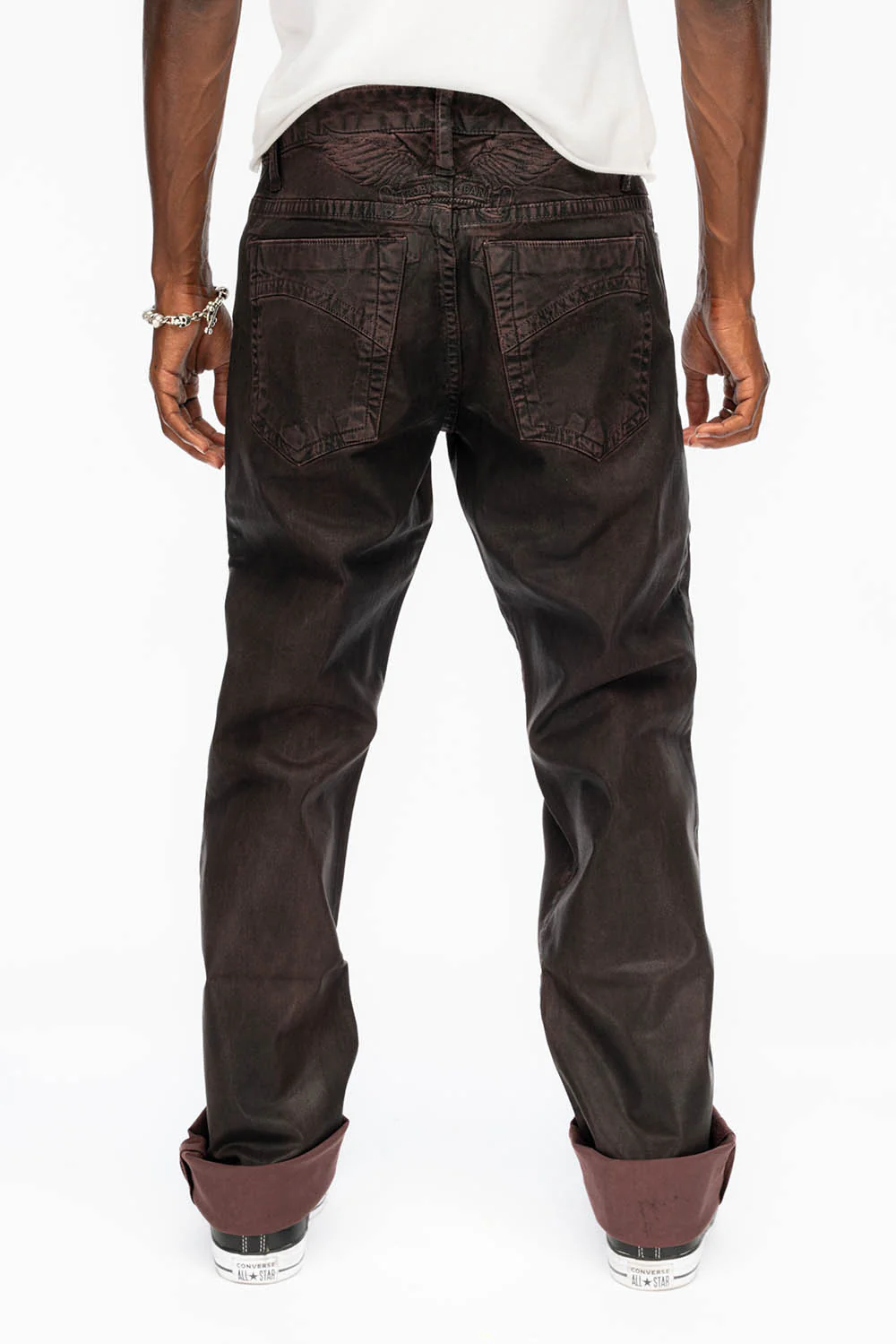 CLASSIC STRAIGHT LEG JEANS IN DARK BROWN WAX WASH - Image 4