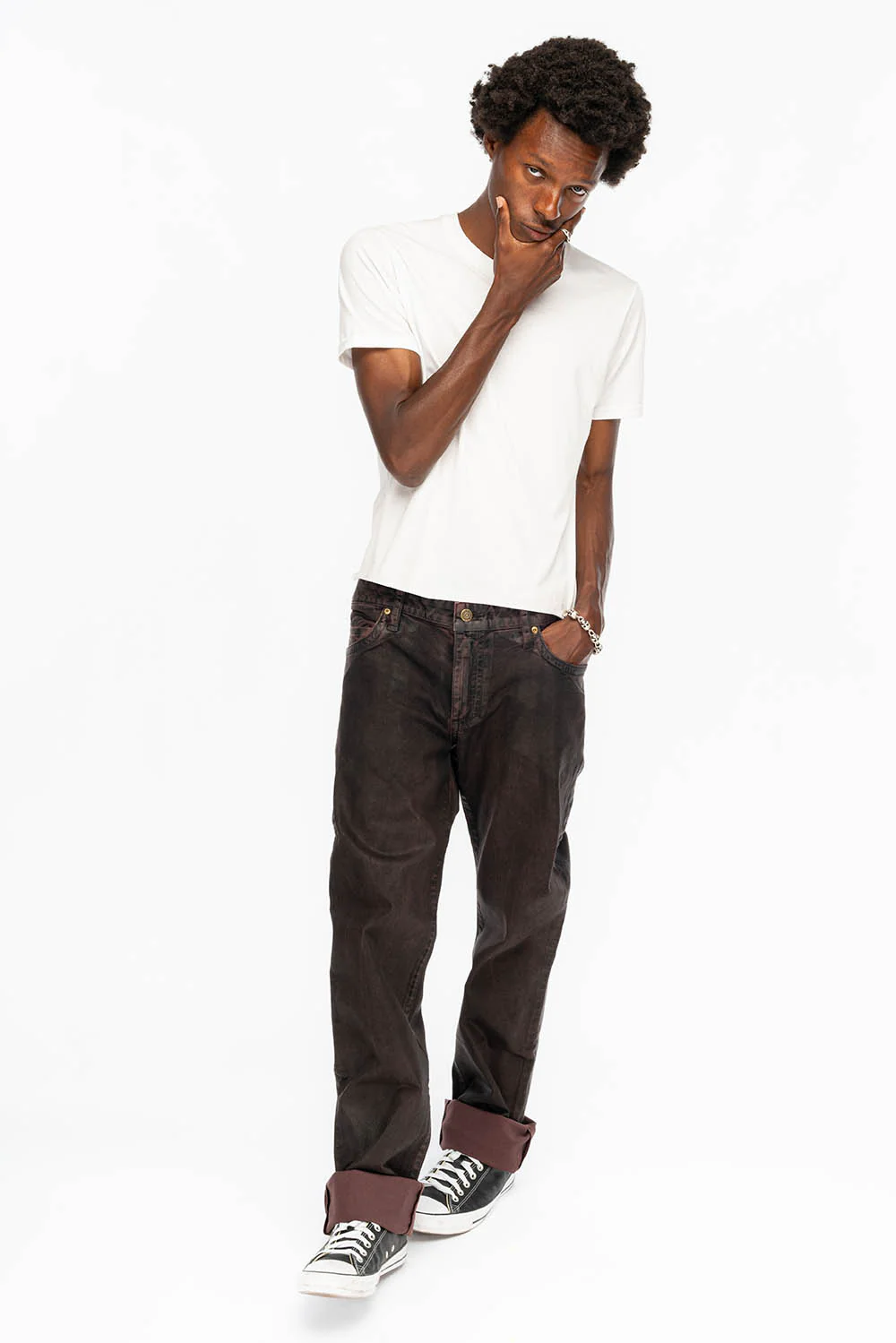 CLASSIC STRAIGHT LEG JEANS IN DARK BROWN WAX WASH - Image 7