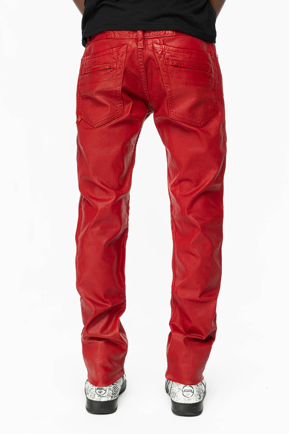 MENS MOTO BIKER JEANS IN SPECIAL RED WASH WITH COATING - Image 2
