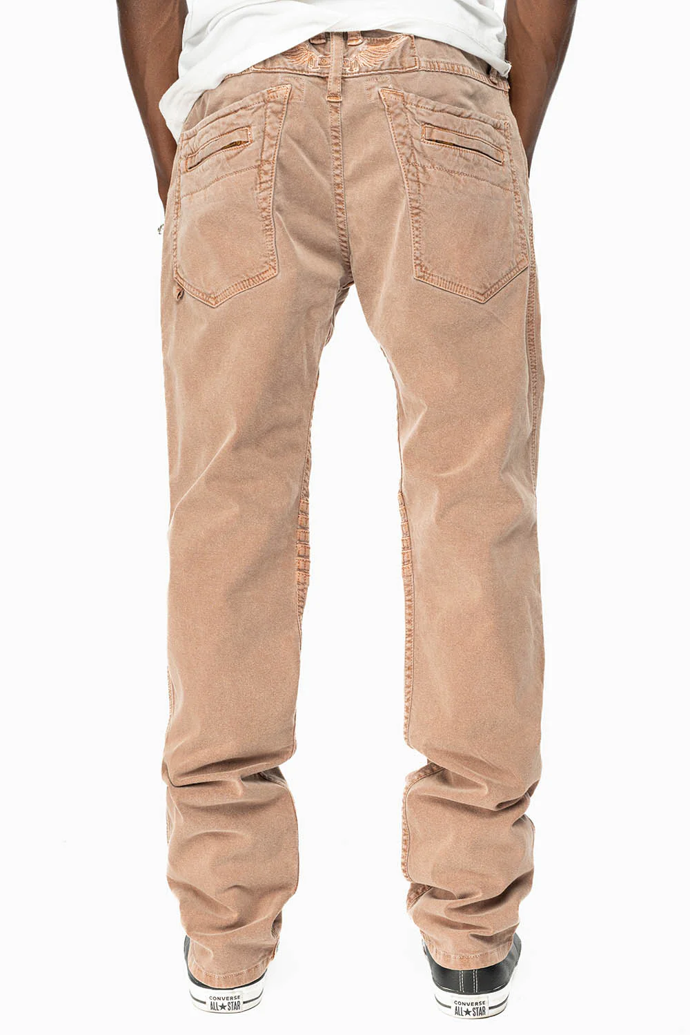 MENS MOTO BIKER JEANS IN KHAKI WASH - Image 4