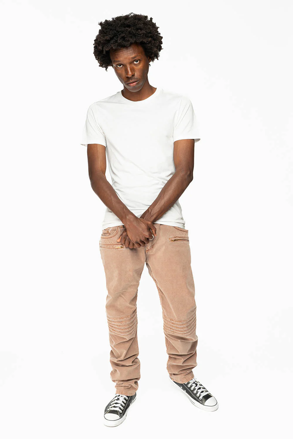 MENS MOTO BIKER JEANS IN KHAKI WASH - Image 6