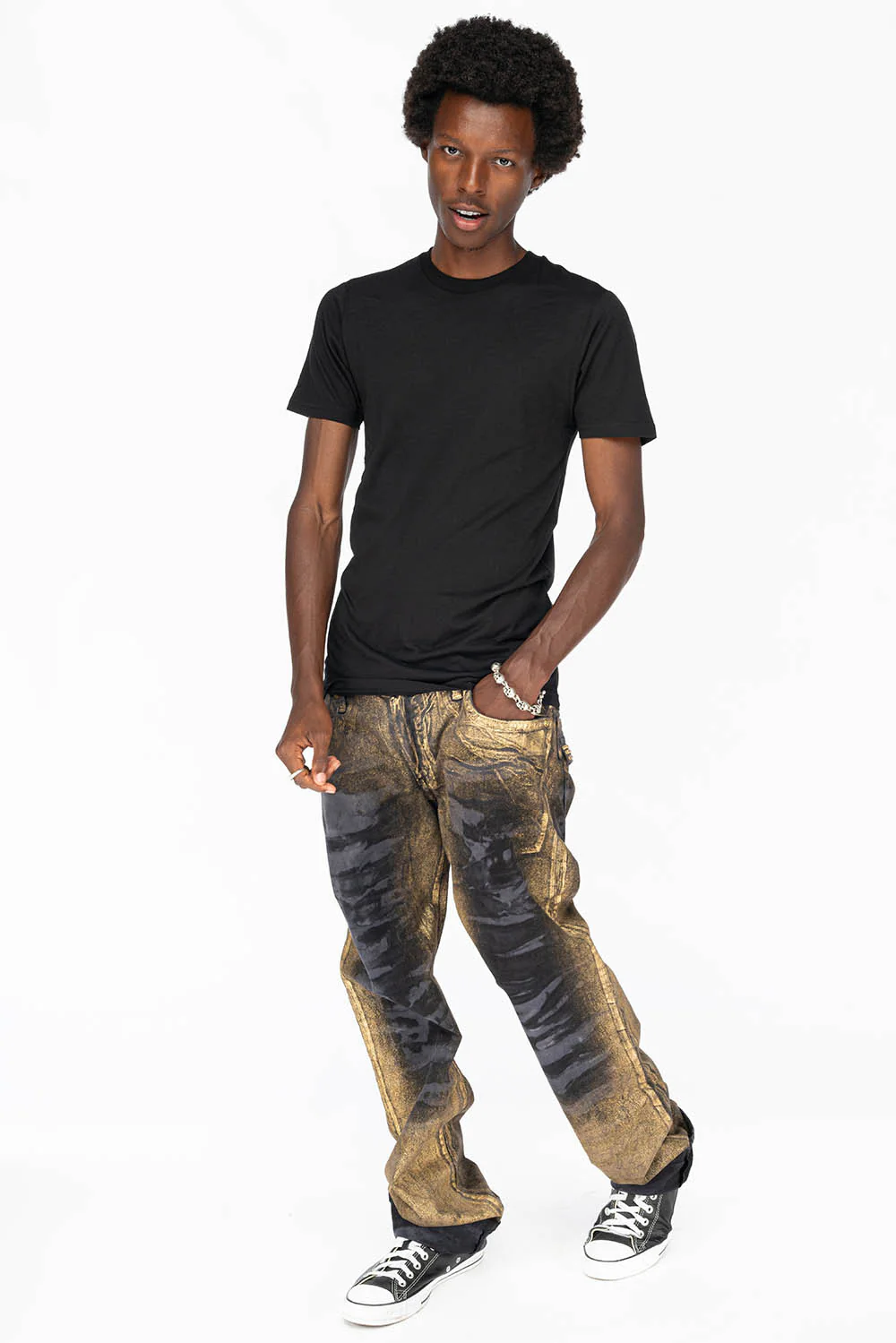 MENS LONG FLAP STRAIGHT CUT JEANS WITH SMOKY TOPAZ CRYSTALS IN AERO BLACK WASH - Image 6